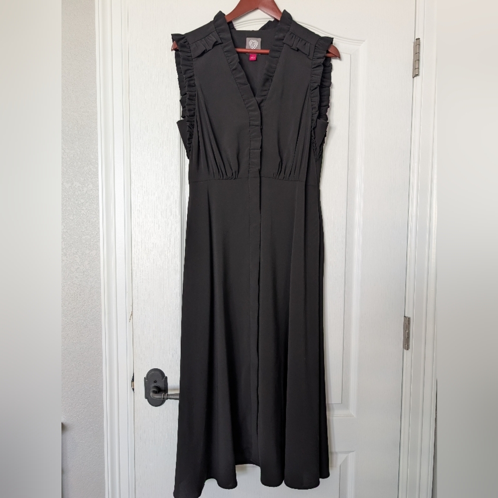 Vince Camuto Black Ruffle Trim Dress
